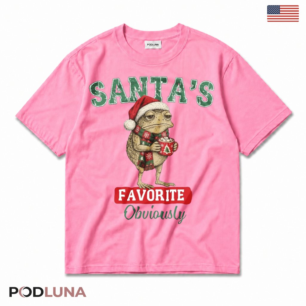 Vintage Frog Christmas T-Shirt Santa Favorite Obviously