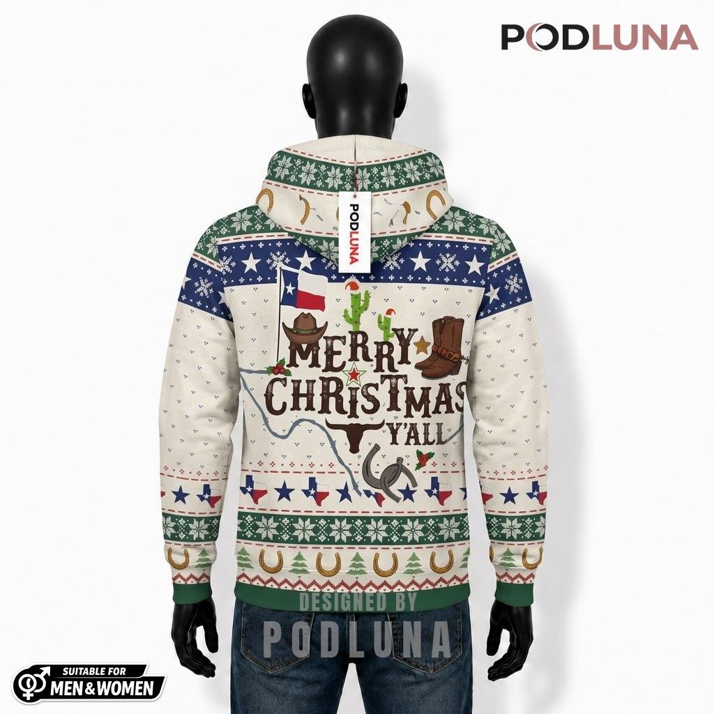 Western Gift Texas Cowboy Merry Christmas Y'all Ugly 3D Hoodie 2 Western Gift Texas Cowboy Merry Christmas Y'all Ugly 3D Hoodie 2