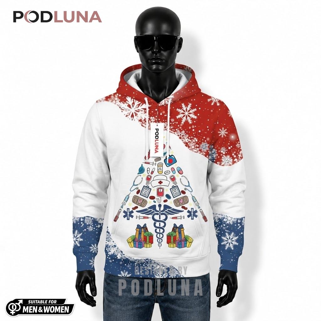 White Nurse Doctor Christmas Tree 3D Hoodie 1