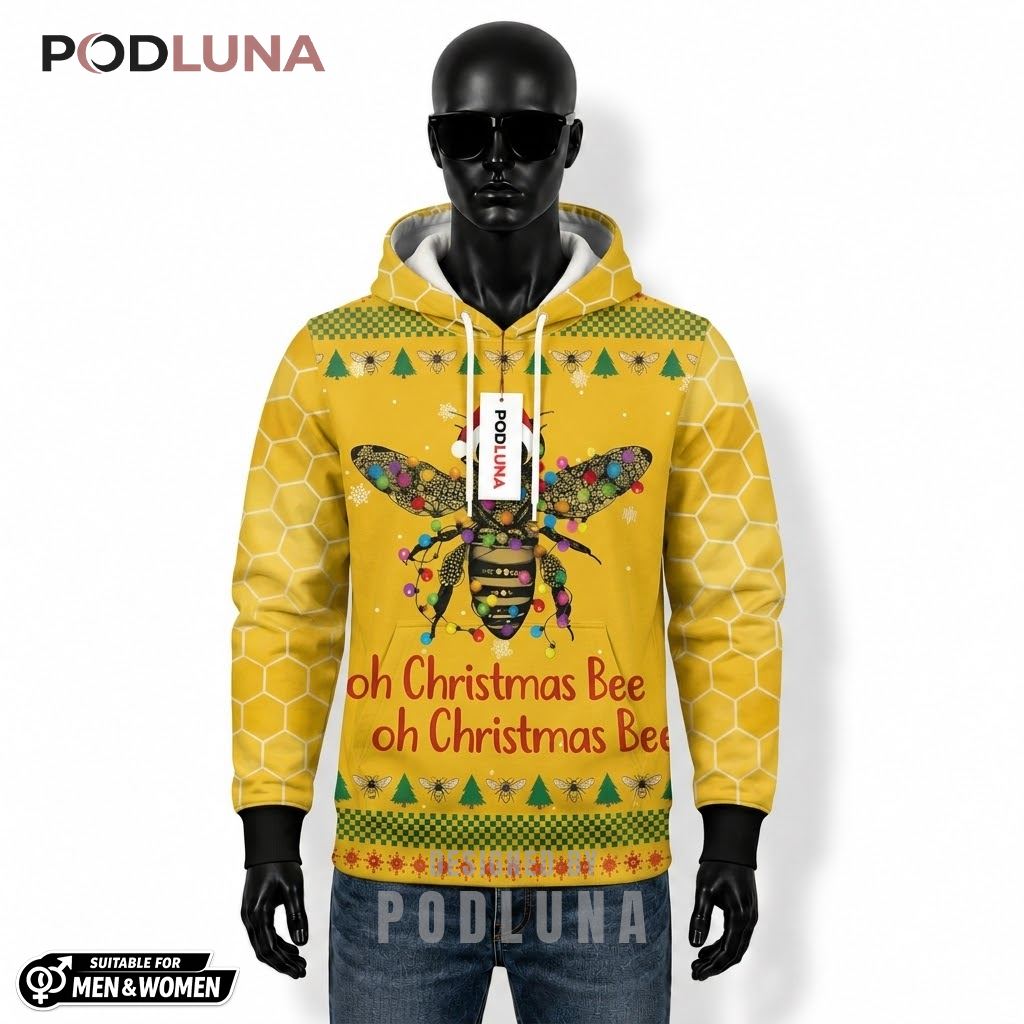 Yellow Bumblebee Santa Hat Funny Ugly Christmas 3D Hoodie 1
